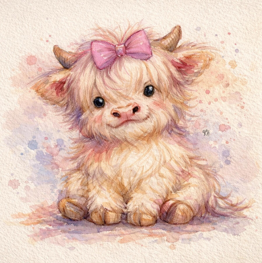 Highland calf watercolor